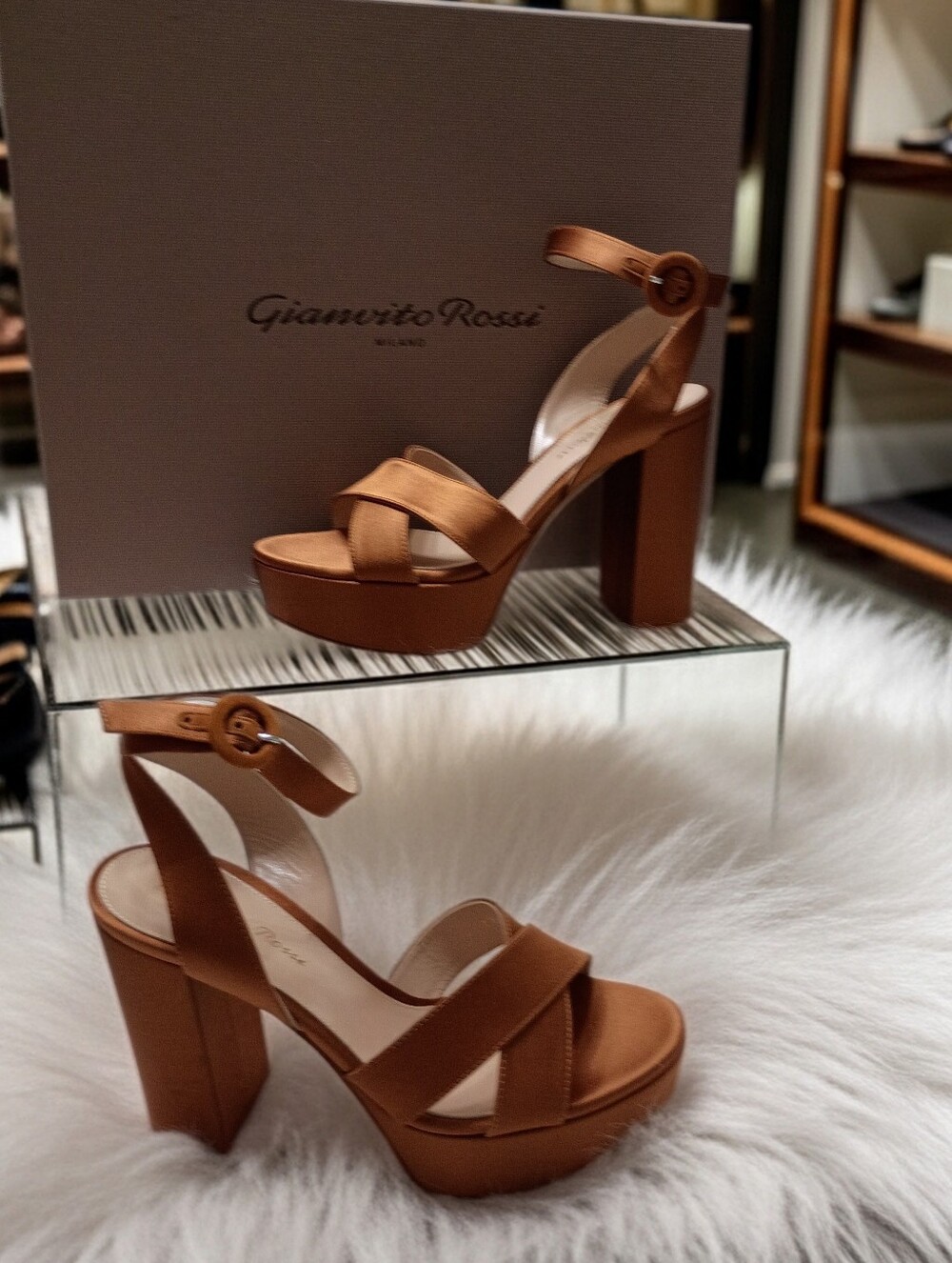 New Gianvito Rossi Sabrina Crepe Satin Platform Block-Heel Sandals In Sedona